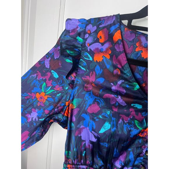 The Pioneer Woman Blue Long Sleeve Boho Floral Flounce Mini Dress Size Small - Picture 7 of 8